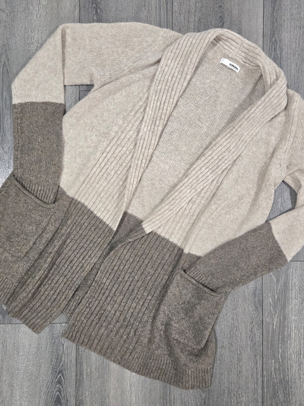 Women's Sonoma Two-Tone Open Front Cardigan - Beige and Taupe Size M
